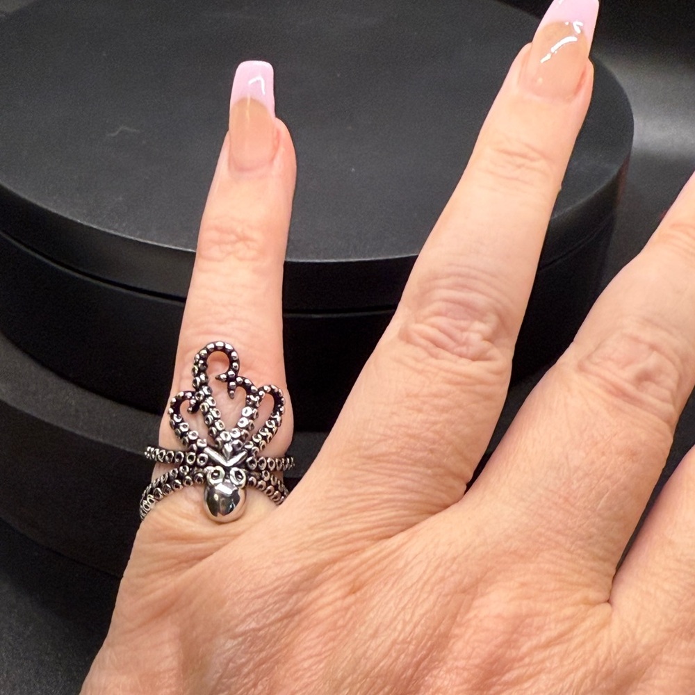 Sterling Silver Octopus Ring, Adjustable sizes 7-9